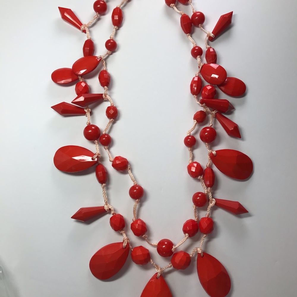 Vibrant Red Cascade Necklace with Teardrop Beads - Joan Rivers